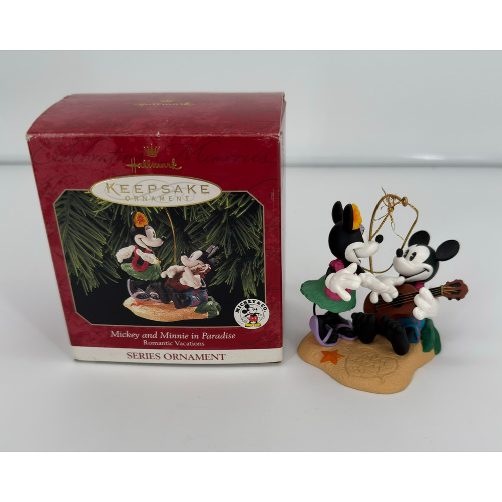 1999 DISNEY MICKEY & MINNIE IN PARADISE ROMANTIC VACATIONS HALLMARK ORNAMENT